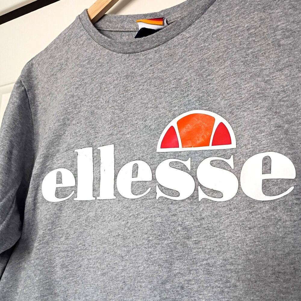 Ellesse Cropped T Shirt Cuffed Sleeves Tennis Gray Women's L Preppy